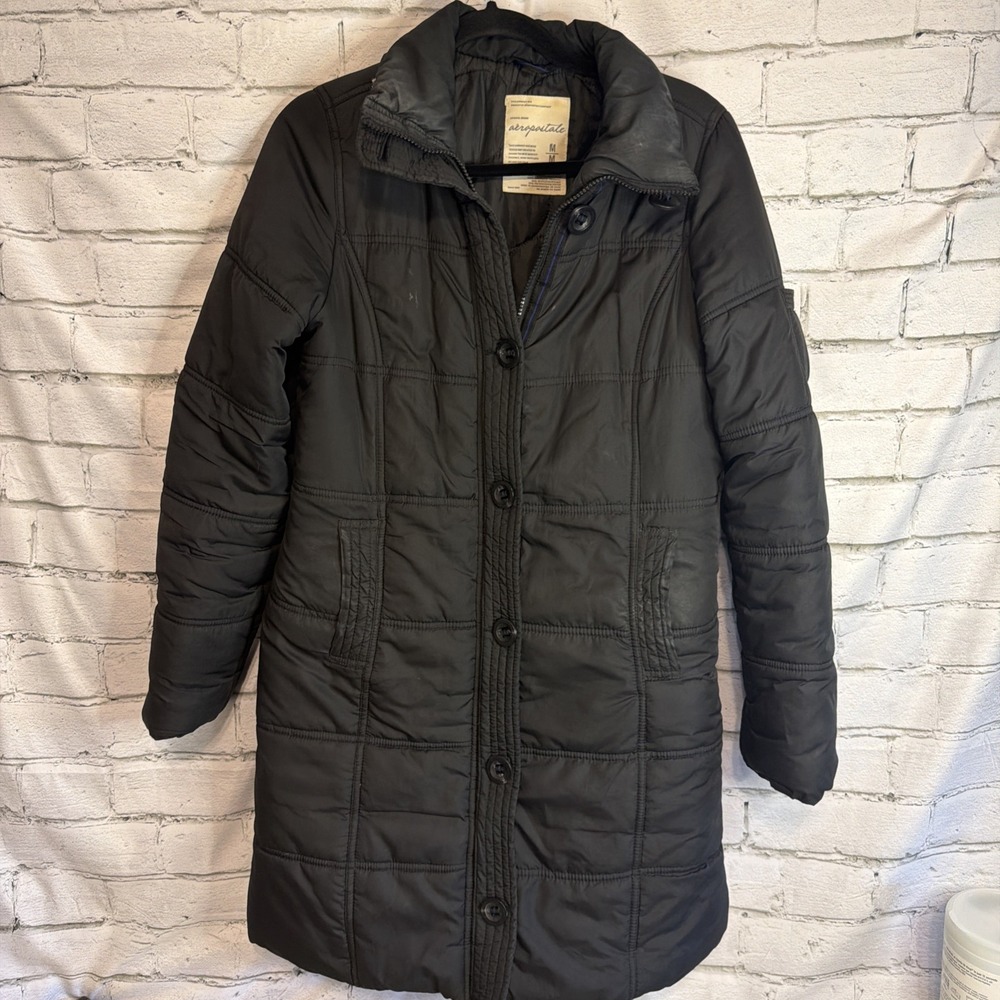 Aeropostale Womens Black Long Puffer Jacket Sz Medium